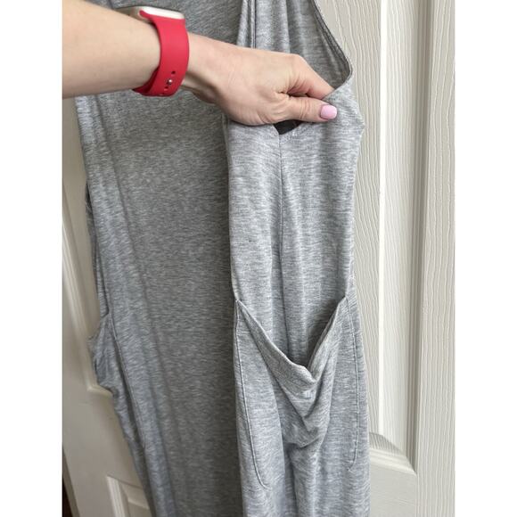 EILEEN FISHER Gray Tencel Jersey Funnel Neck Relaxed Midi Jumper Dress Sz L - Picture 6 of 12